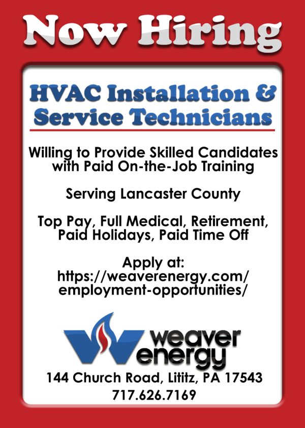 now hiring HVAC installation & service technicians